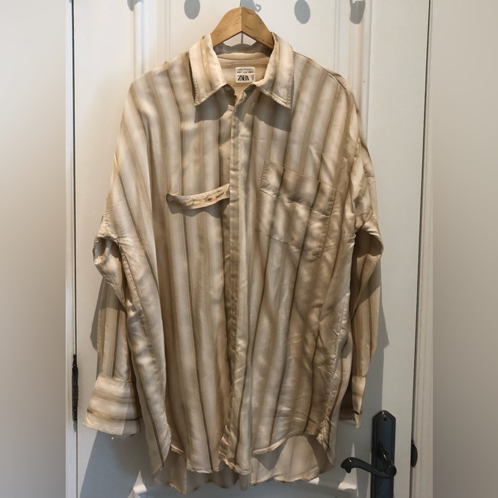 Zara Oversized Men’s Vintage- Style Vertical Striped Viscose Silk Fabric